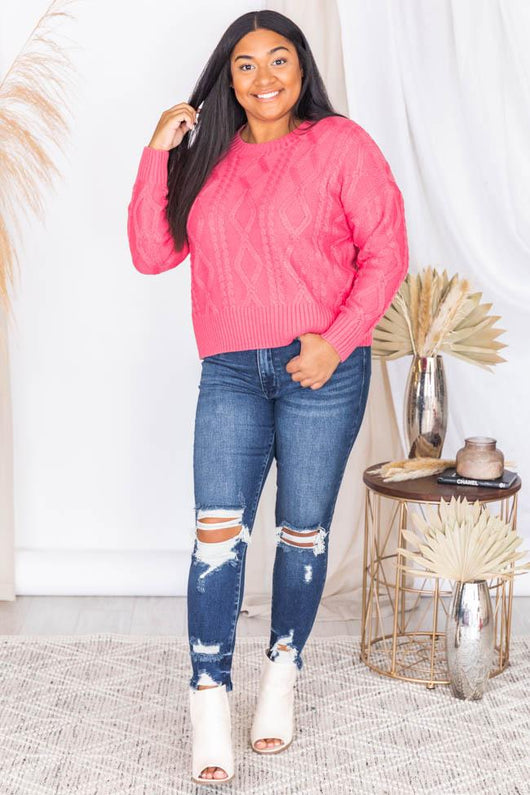 Fun And Fabulous Pink Cable Knit Sweater