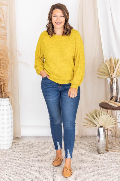 Somewhere Better Mustard Popcorn Sweater FINAL SALE