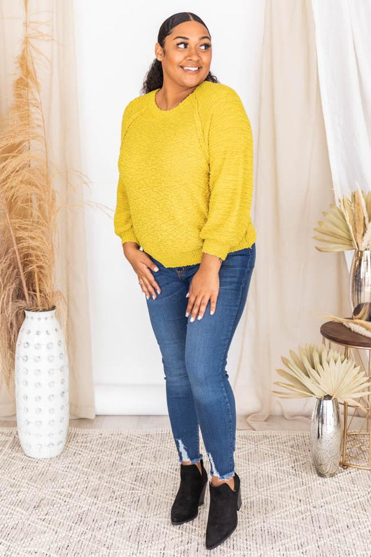 Somewhere Better Mustard Popcorn Sweater FINAL SALE
