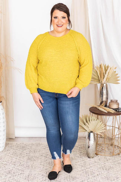 Somewhere Better Mustard Popcorn Sweater FINAL SALE
