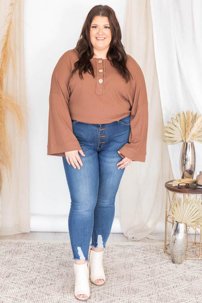 Leave You Hanging Brown Ribbed Henley Bodysuit
