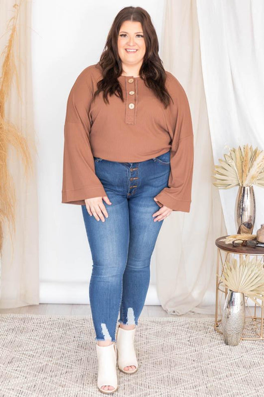 Leave You Hanging Brown Ribbed Henley Bodysuit