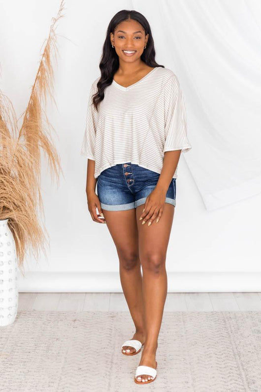 Chill Days Taupe/White Stripe Blouse