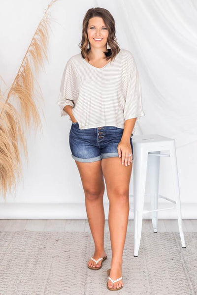 Chill Days Taupe/White Stripe Blouse