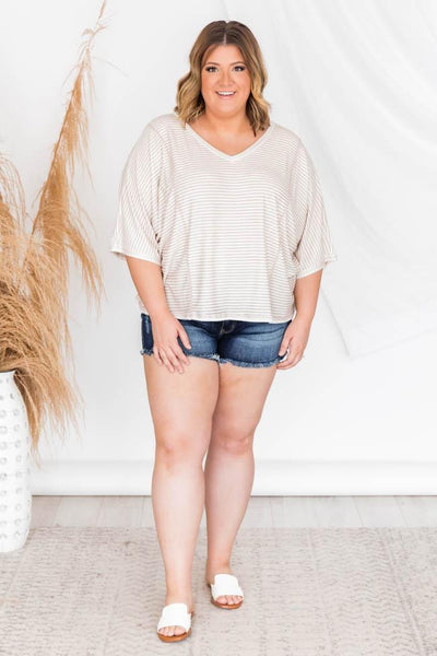 Chill Days Taupe/White Stripe Blouse