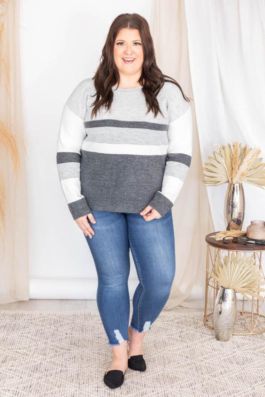 Turning Time Grey Striped Sweater