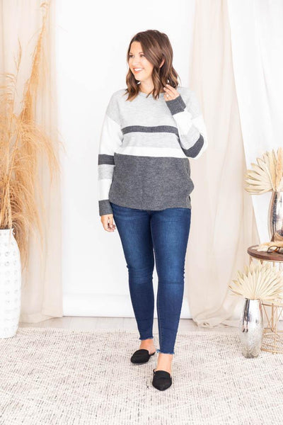 Turning Time Grey Striped Sweater