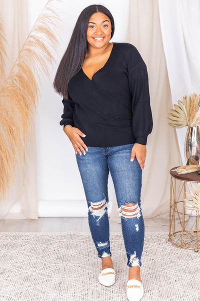 On The Waitlist Black Wrap Sweater