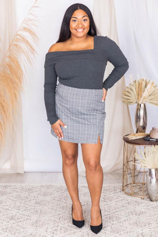 Edge Of Town Charcoal Off The Shoulder Bodysuit