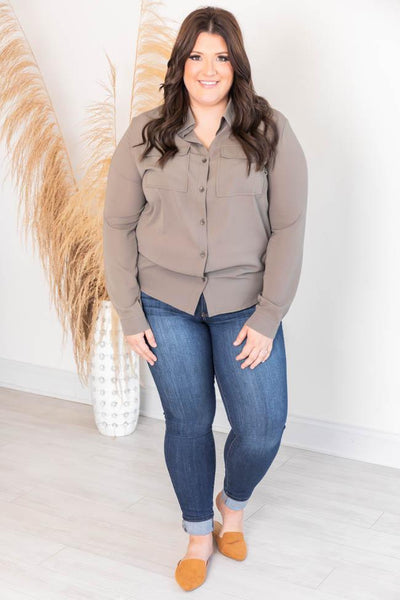 I'm Sure Of It Olive Button Front Blouse