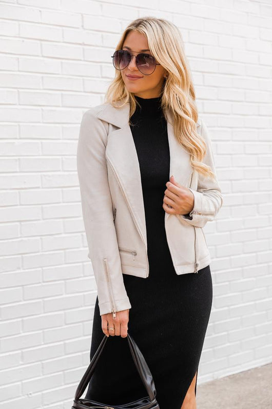 Late Nights Grey Suede Moto Jacket