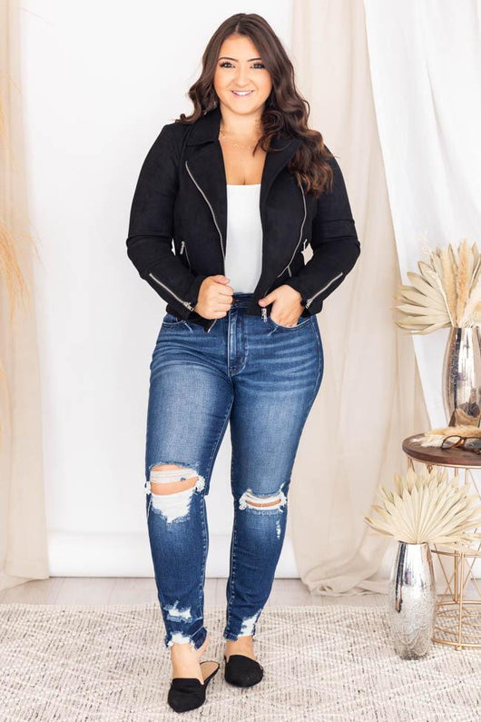 Late Nights Black Suede Moto Jacket