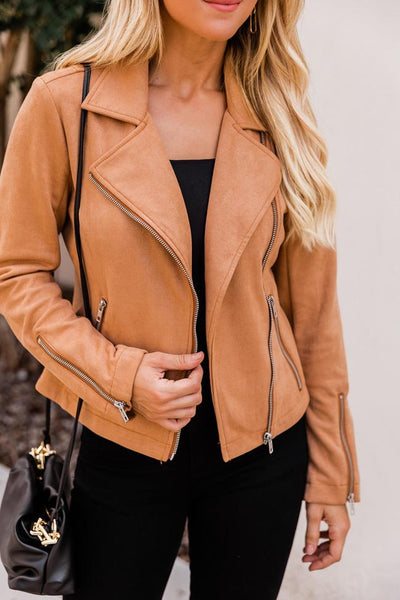 Late Nights Camel Suede Moto Jacket