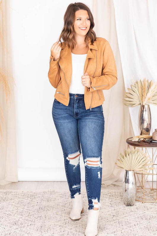 Late Nights Camel Suede Moto Jacket