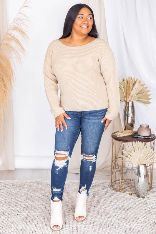 City Streetlights Oatmeal Boat Neck Sweater