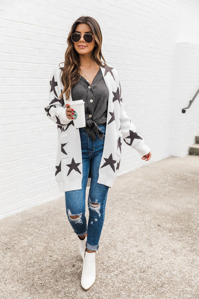 Not So Different Ivory/Charcoal Star Cardigan