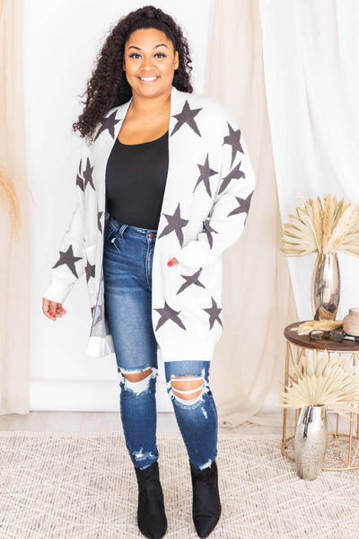 Not So Different Ivory/Charcoal Star Cardigan