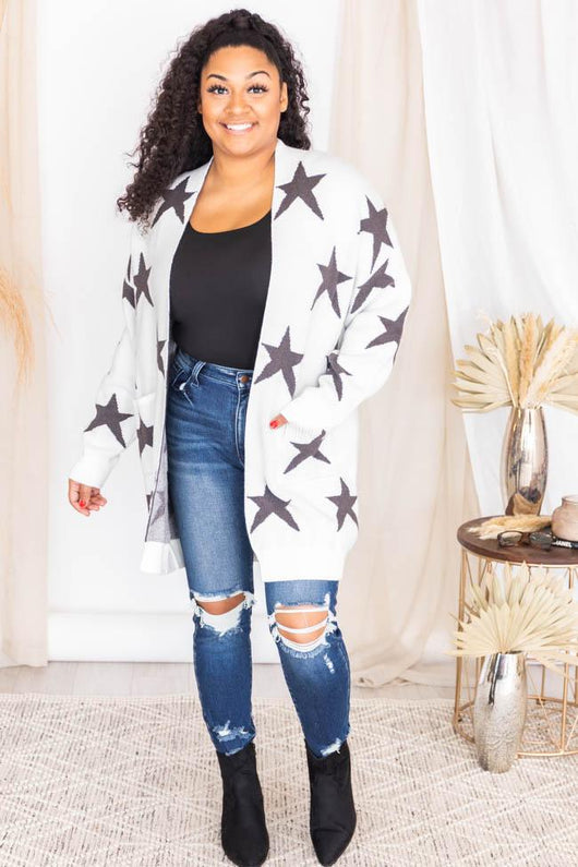 Not So Different Ivory/Charcoal Star Cardigan