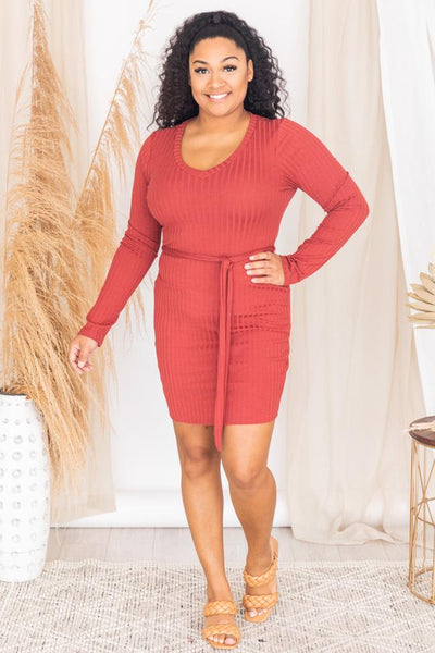 Spend The Weekend Ribbed Knit Mini Red Dress