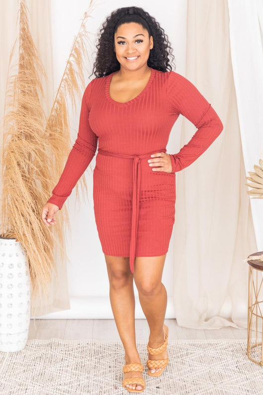 Spend The Weekend Ribbed Knit Mini Red Dress
