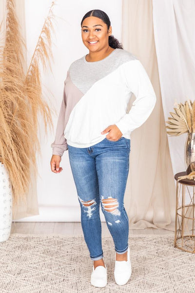 Coffee Run Mocha/Grey Colorblock Pullover