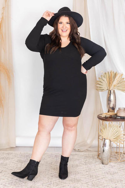 Someday Somehow Long Sleeve Mini Black Dress