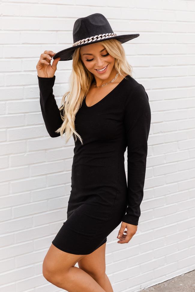 Someday Somehow Long Sleeve Mini Black Dress