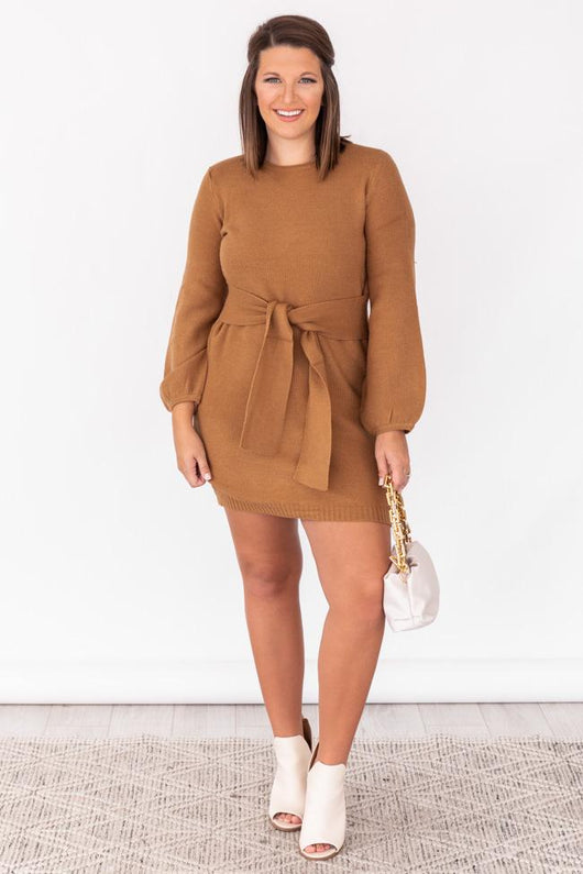 I'm Counting On You Brown Sweater Dress