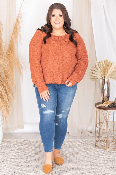 Said It Twice Rust Popcorn Sweater FINAL SALE