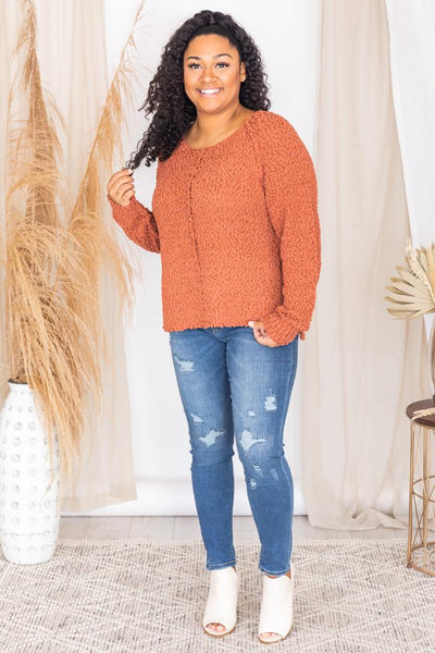 Said It Twice Rust Popcorn Sweater FINAL SALE