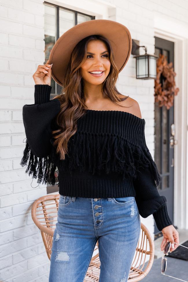 Go Your Own Way Black Fringe Sweater
