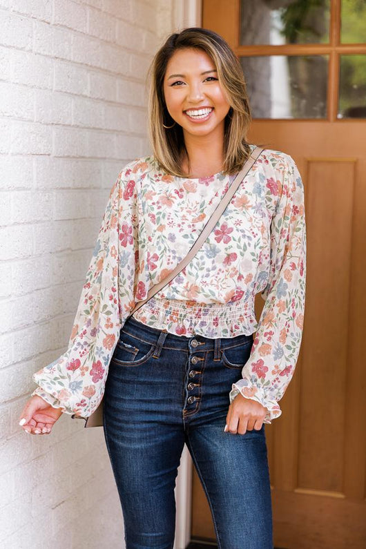Love Again Multi Floral Smocked Cropped Blouse FINAL SALE