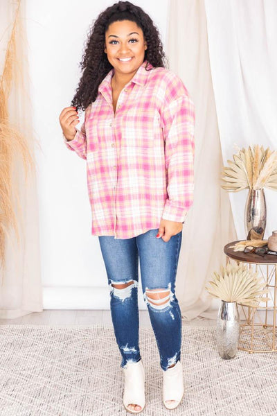 Wishing On Forever Pink Plaid Shacket
