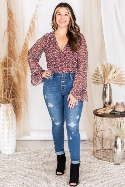 Beautiful Imperfections Brick Wrap Floral Bodysuit