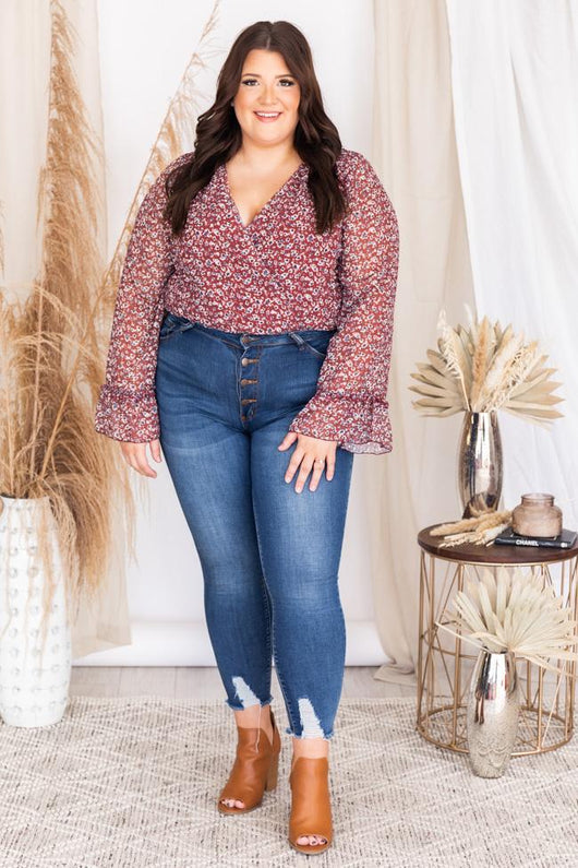 Beautiful Imperfections Brick Wrap Floral Bodysuit