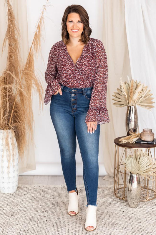 Beautiful Imperfections Brick Wrap Floral Bodysuit