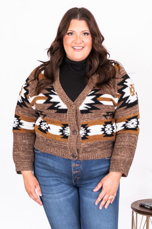 Beyond Time Mocha Southwestern Print Cardigan