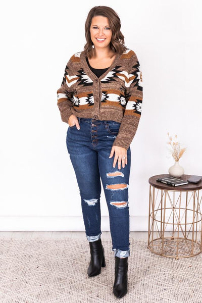 Beyond Time Mocha Southwestern Print Cardigan