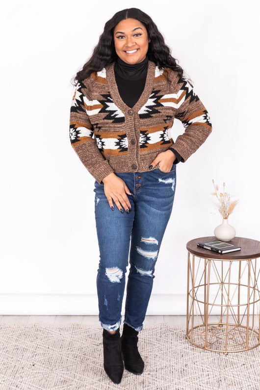 Beyond Time Mocha Southwestern Print Cardigan