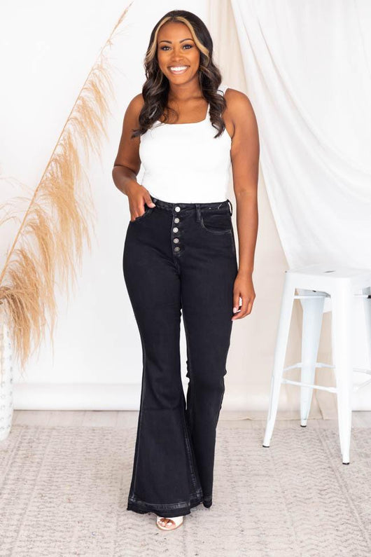 Camille Black Frayed Hem Flare Jeans