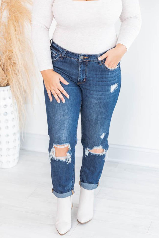 Jodie Distressed Dark Wash Mom Jeans