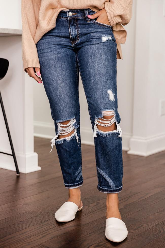 Jodie Distressed Dark Wash Mom Jeans