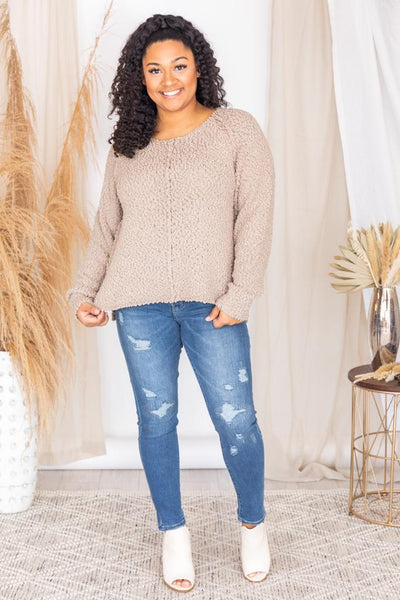 Said It Twice Taupe Popcorn Sweater