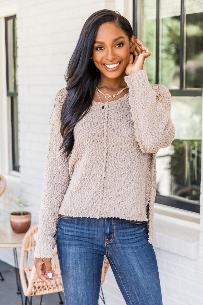 Said It Twice Taupe Popcorn Sweater