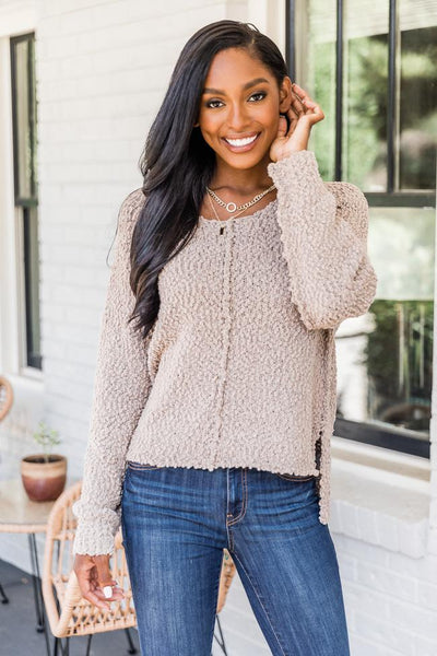 Said It Twice Taupe Popcorn Sweater