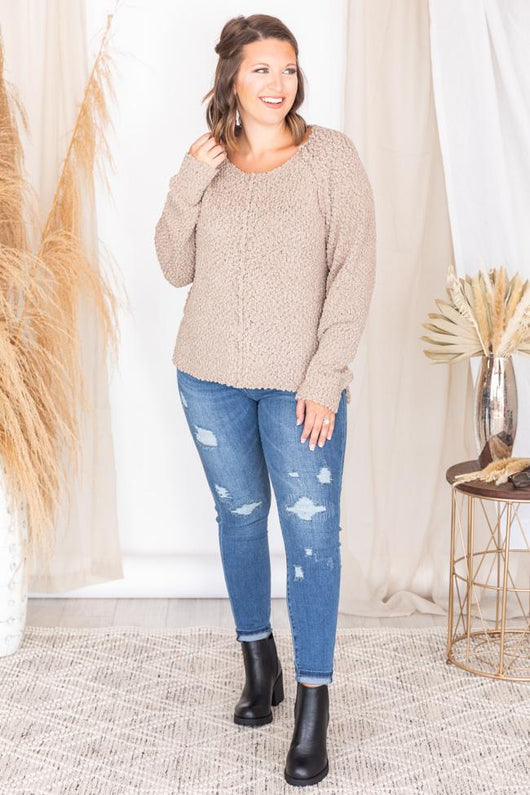 Said It Twice Taupe Popcorn Sweater