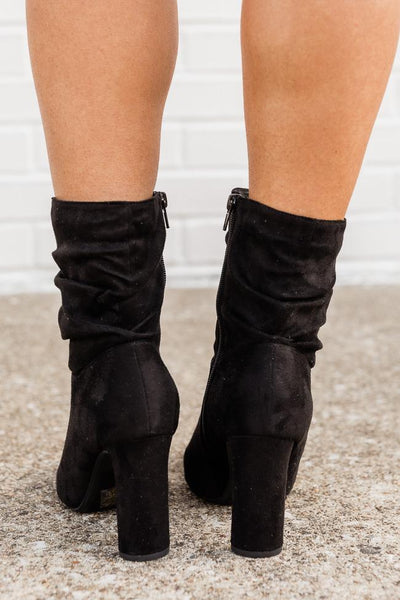 Leena Black Pointed Toe Suede Booties