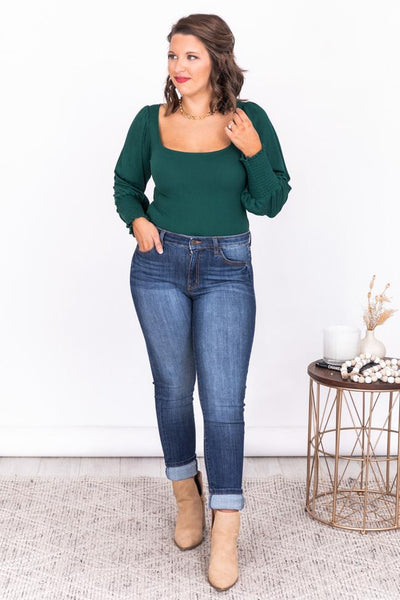 Goodbye Letters Green Square Neck Bodysuit