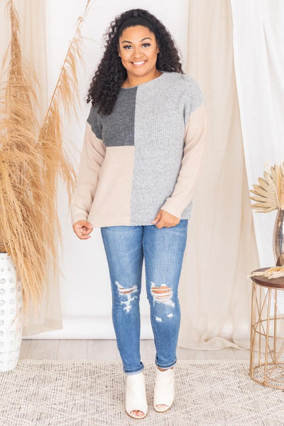 Maybe It's Love Grey Colorblock Sweater