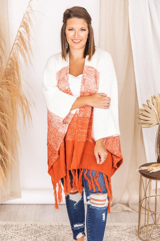 Finally Together Orange Ombre Fringe Poncho FINAL SALE